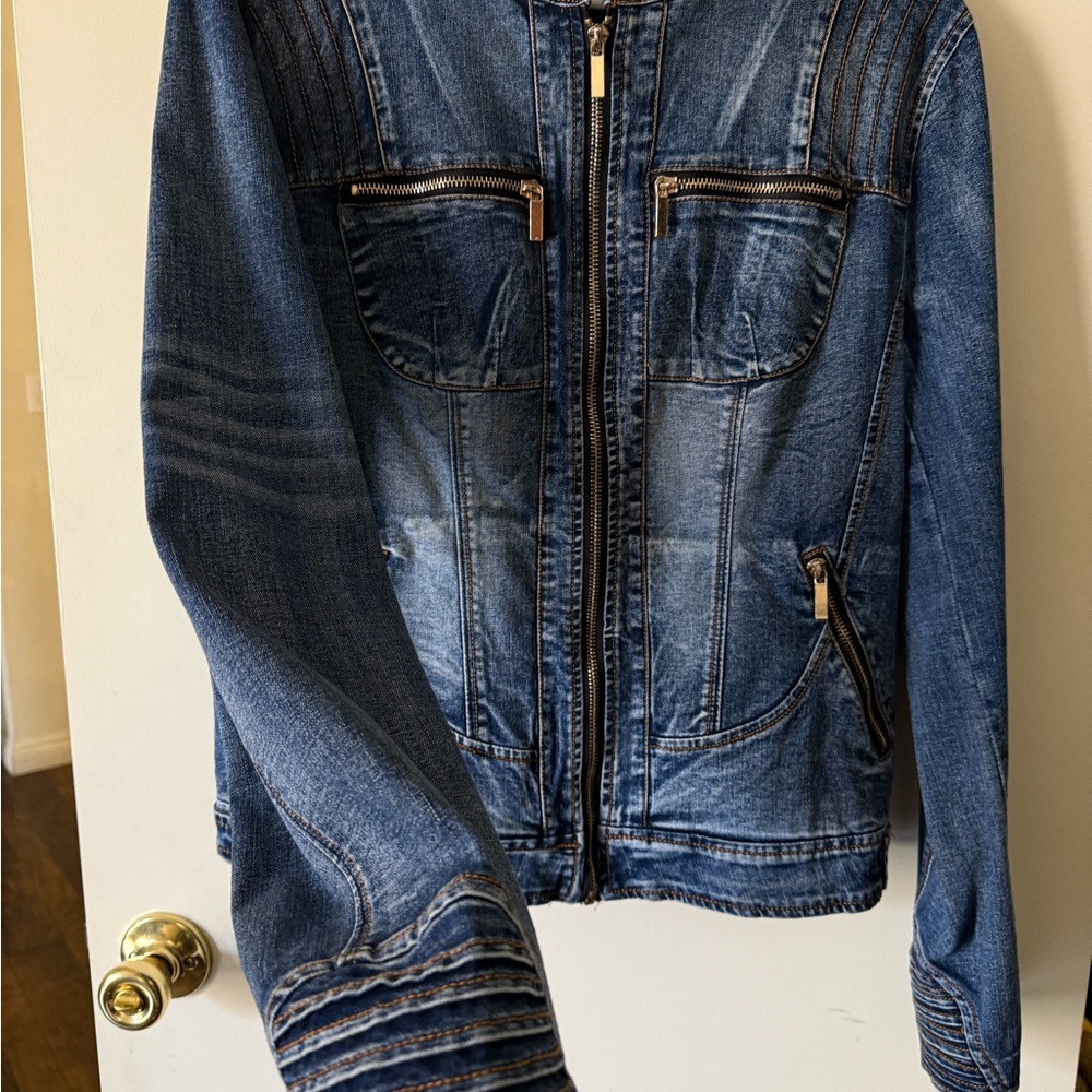 Denim Jacket with Zipper Details